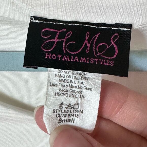 Hot Miami Styles Cropped T-Shirt Womens‎ S White Twisted Stretch - Picture 2 of 8